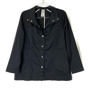 CHICO'S | Black Spring Jacket Coat Mid Length Cotton Blend Womens 12/14 Petite